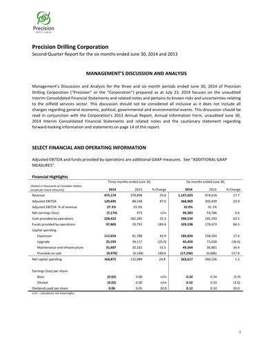 Thumbnail Precision Drilling Corporation Quarterly Report 2014-q2
