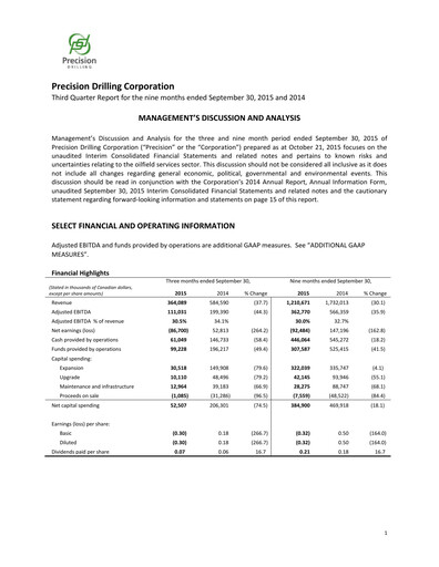 Thumbnail Precision Drilling Corporation Quarterly Report 2015-q3