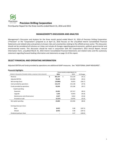 Thumbnail Precision Drilling Corporation Quarterly Report 2016-q1