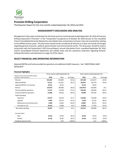 Thumbnail Precision Drilling Corporation Quarterly Report 2016-q3