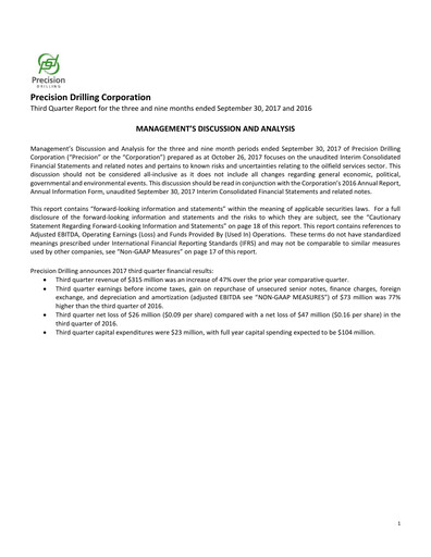 Thumbnail Precision Drilling Corporation Quarterly Report 2017-q3