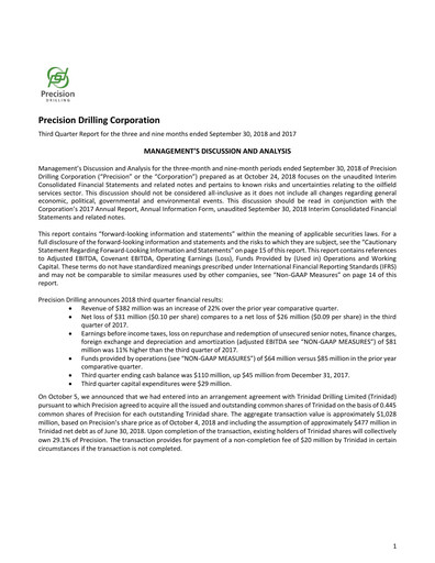 Thumbnail Precision Drilling Corporation Quarterly Report 2018-q3