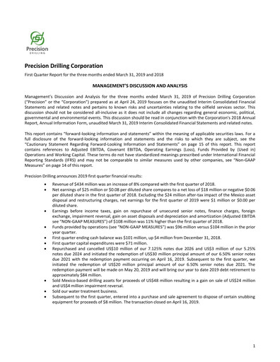 Thumbnail Precision Drilling Corporation Quarterly Report 2019-q1