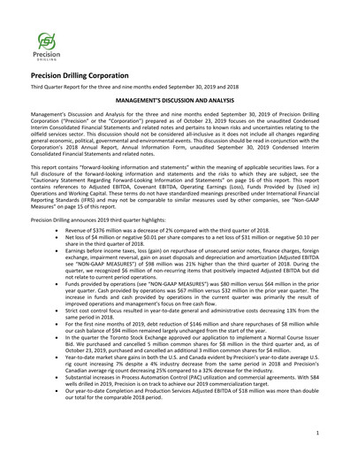Thumbnail Precision Drilling Corporation Quarterly Report 2019-q3
