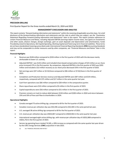 Thumbnail Precision Drilling Corporation Quarterly Report 2024-q1