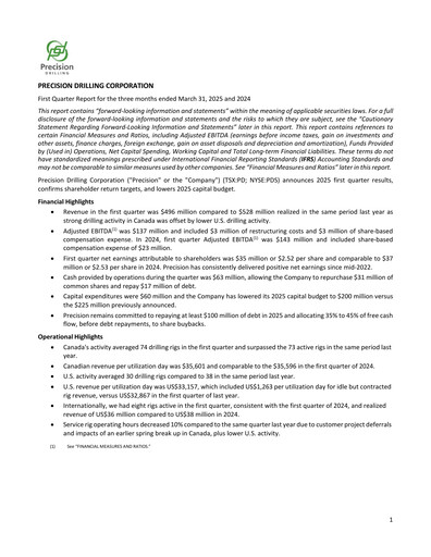 Thumbnail Precision Drilling Corporation Quarterly Report 2025-q1