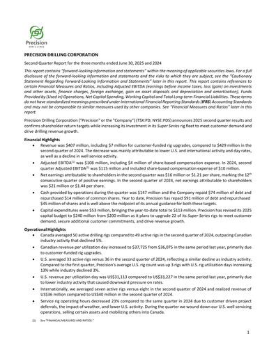 Thumbnail Precision Drilling Corporation Quarterly Report 2025-q2