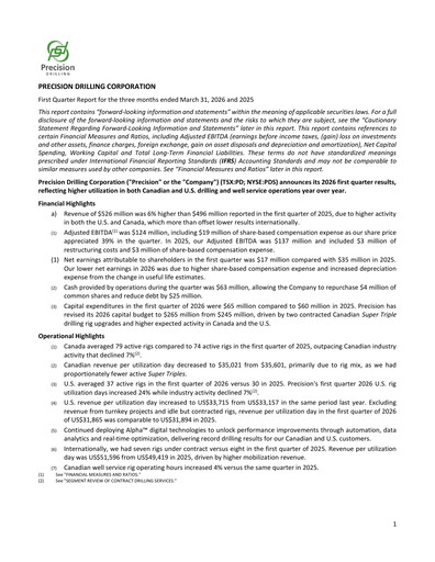 Thumbnail Precision Drilling Corporation Quarterly Report 2026-q1