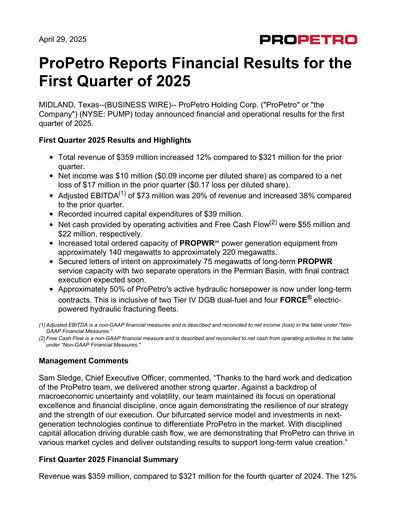 Vorschaubild ProPetro Quartalsbericht 2025-q1