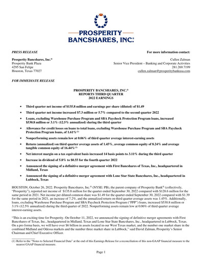 Thumbnail Prosperity Bancshares
 Quarterly Report 2022-q3