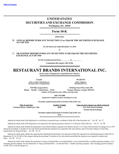 Thumbnail Restaurant Brands International Annual Report 2024