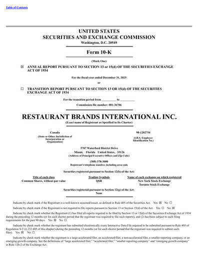 Thumbnail Restaurant Brands International Annual Report 2025