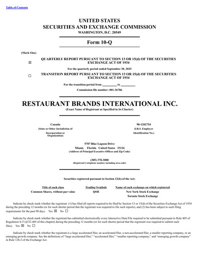 Thumbnail Restaurant Brands International Quarterly Report 2025-q3