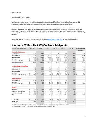 Thumbnail Netflix Quarterly Report 2013-q2