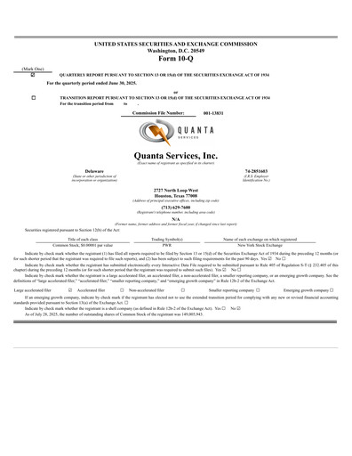 Thumbnail Quanta Services
 Quarterly Report 2025-q2
