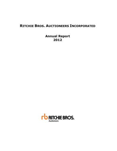 Thumbnail Ritchie Bros. Auctioneers
 Annual Report 2012