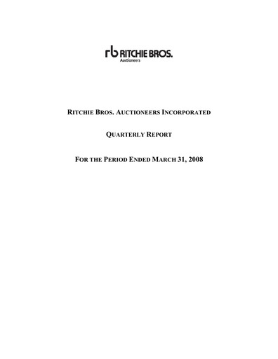 Thumbnail RB Global
 Quarterly Report 2008-q1