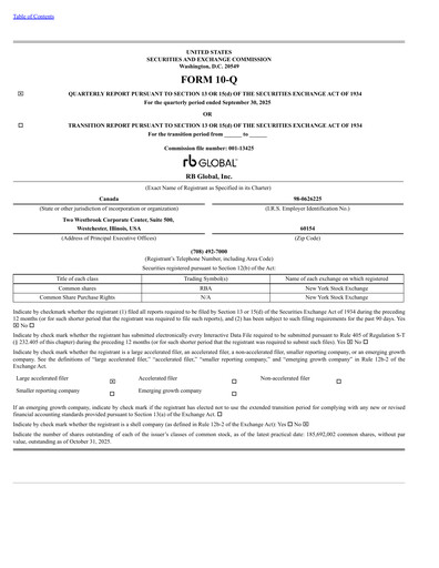 Miniature RB Global
 Rapport trimestriel 2025-q3
