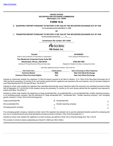 Miniature RB Global
 Rapport trimestriel 2026-q1