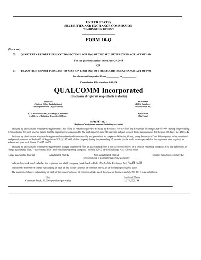 Miniature QUALCOMM Rapport trimestriel 2015-q3