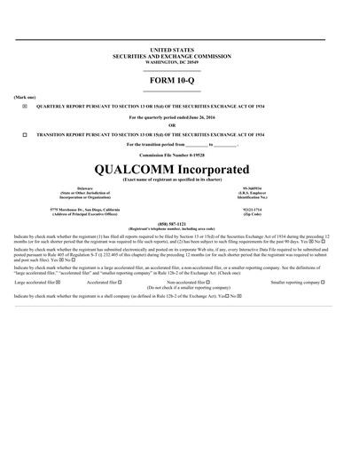 Miniature QUALCOMM Rapport trimestriel 2016-q3