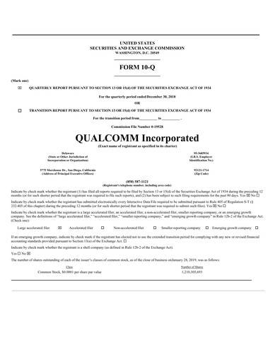 Miniature QUALCOMM Rapport trimestriel 2019-q1