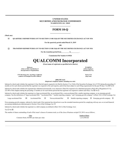 Miniature QUALCOMM Rapport trimestriel 2019-q2