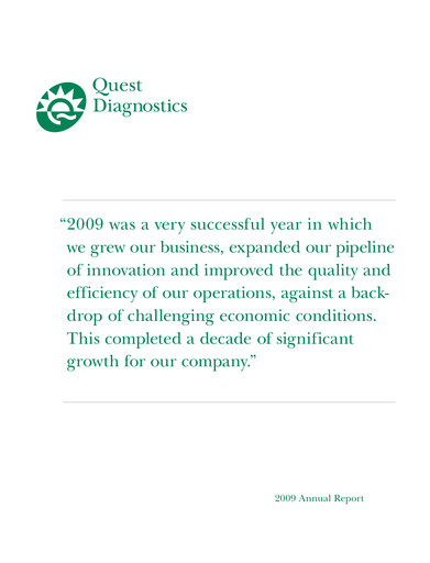 Thumbnail Quest Diagnostics
 Annual Report 2009