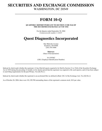 Thumbnail Quest Diagnostics
 Quarterly Report 2004-q3