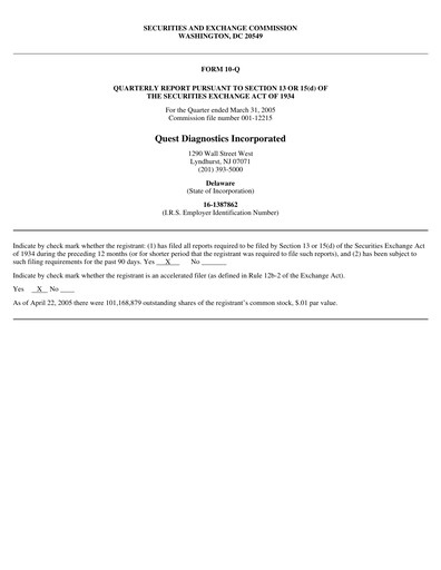 Thumbnail Quest Diagnostics
 Quarterly Report 2005-q1