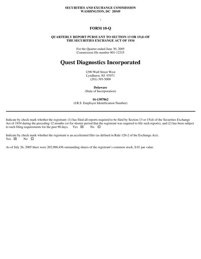 Thumbnail Quest Diagnostics
 Quarterly Report 2005-q2