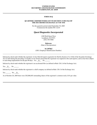 Thumbnail Quest Diagnostics
 Quarterly Report 2005-q3