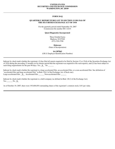 Thumbnail Quest Diagnostics
 Quarterly Report 2007-q3