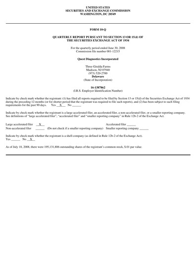 Thumbnail Quest Diagnostics
 Quarterly Report 2008-q2