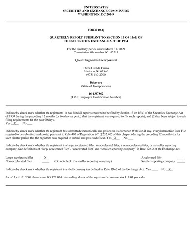 Thumbnail Quest Diagnostics
 Quarterly Report 2009-q1