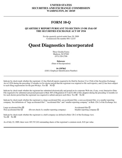 Thumbnail Quest Diagnostics
 Quarterly Report 2009-q2