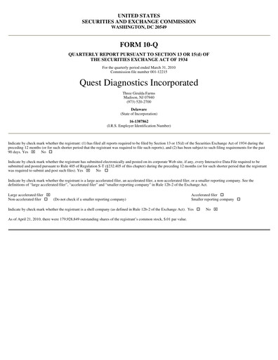 Thumbnail Quest Diagnostics
 Quarterly Report 2010-q1