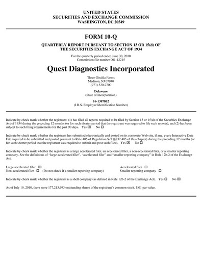 Thumbnail Quest Diagnostics
 Quarterly Report 2010-q2