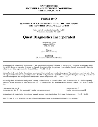 Thumbnail Quest Diagnostics
 Quarterly Report 2010-q3