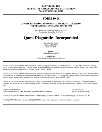 Thumbnail Quest Diagnostics
 Quarterly Report 2011-q1