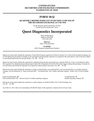 Thumbnail Quest Diagnostics
 Quarterly Report 2011-q2
