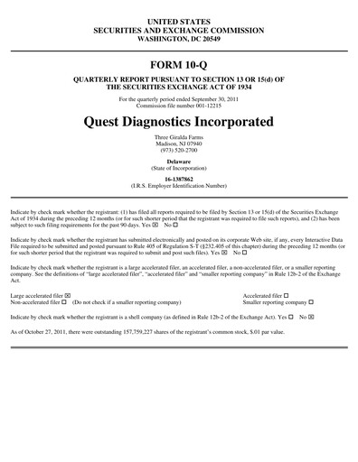 Thumbnail Quest Diagnostics
 Quarterly Report 2011-q3