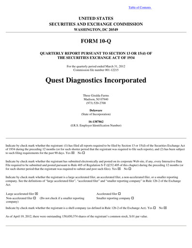 Thumbnail Quest Diagnostics
 Quarterly Report 2012-q1