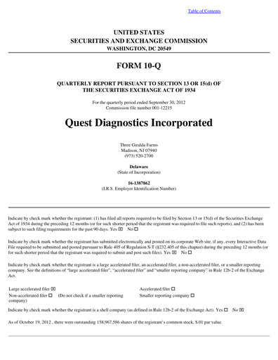 Thumbnail Quest Diagnostics
 Quarterly Report 2012-q3