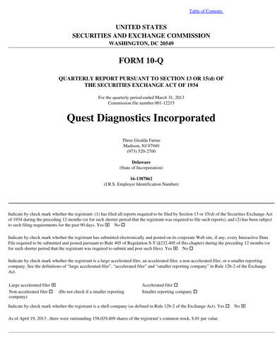 Thumbnail Quest Diagnostics
 Quarterly Report 2013-q1