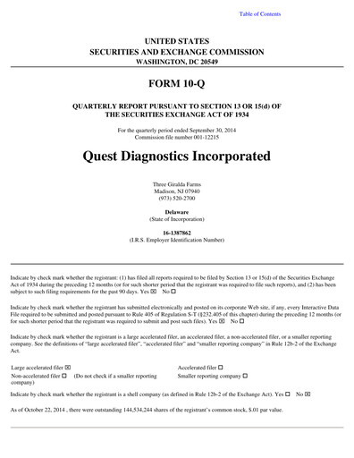 Thumbnail Quest Diagnostics
 Quarterly Report 2014-q3