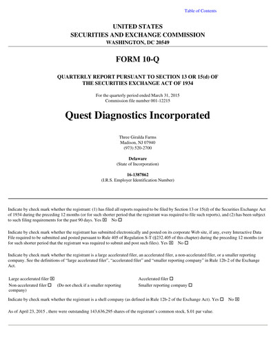Thumbnail Quest Diagnostics
 Quarterly Report 2015-q1