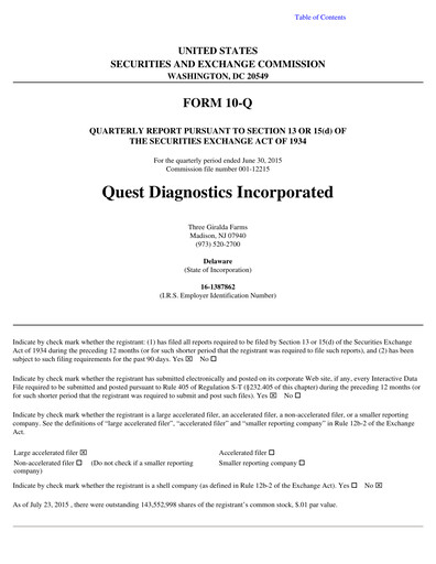 Thumbnail Quest Diagnostics
 Quarterly Report 2015-q2