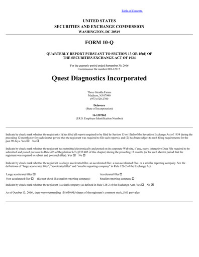 Thumbnail Quest Diagnostics
 Quarterly Report 2016-q3