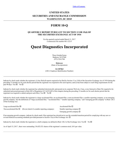 Thumbnail Quest Diagnostics
 Quarterly Report 2017-q1